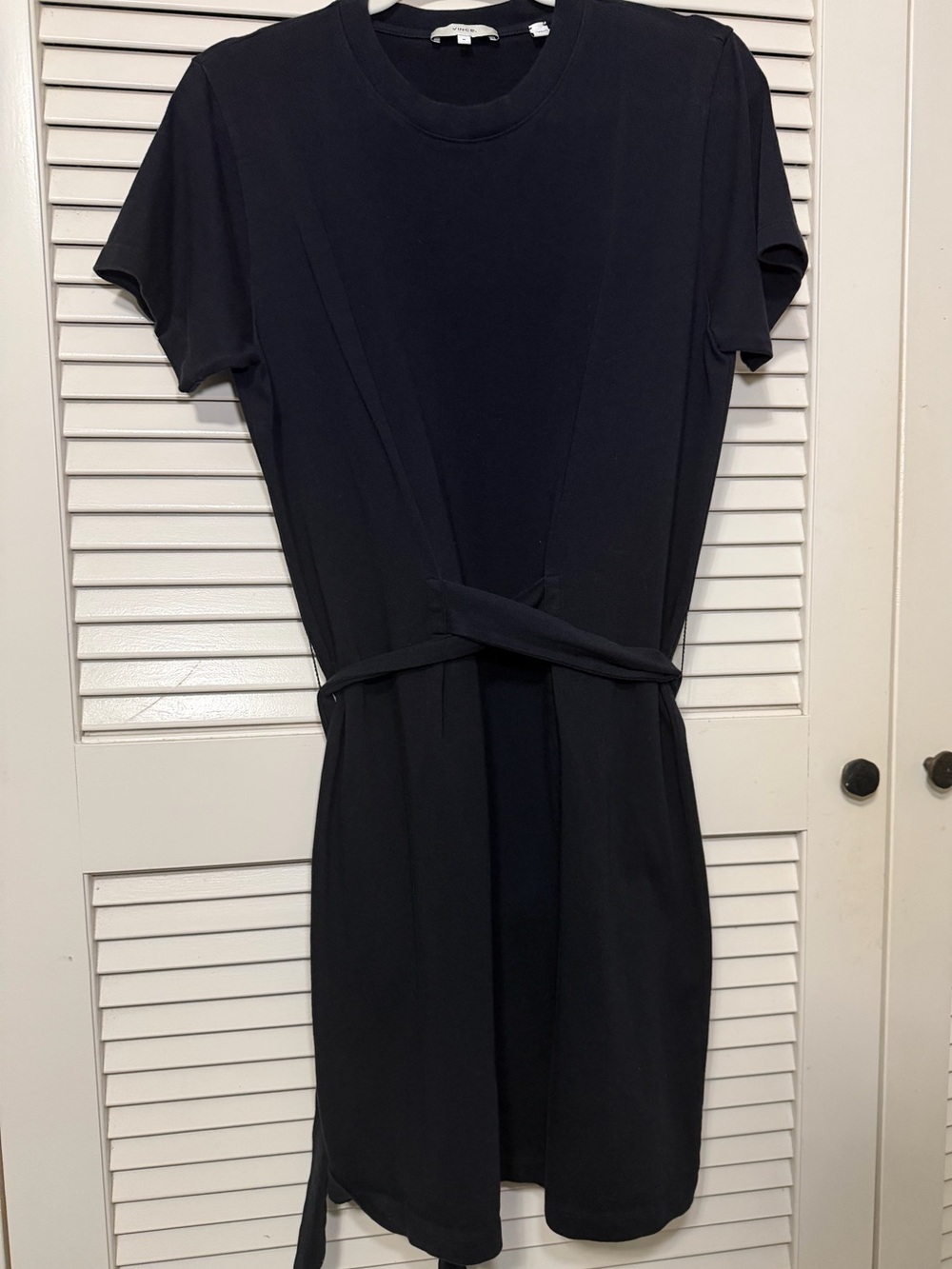 Vince Black Short-Sleeve Tie-Waist Mini Dress - Size Medium